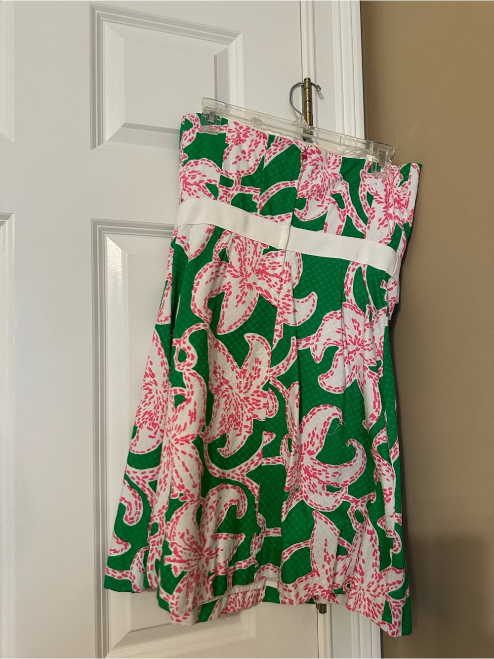 Lilly Pulitzer Green, Pink and White Strapless Floral Dress with Bow - Picture 6 of 9